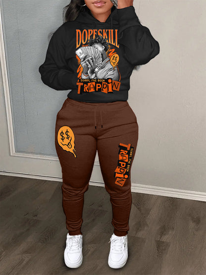 Damen bequeme Hoodie und Jogginghose Set mit kreativem Druck Stalluxe
