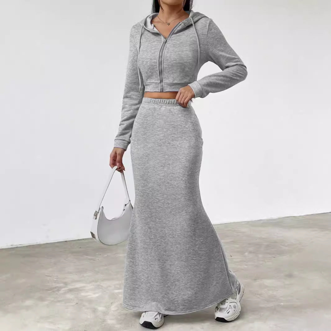 Damen elegantes Cropped Sweatshirt mit hohem Bund und Maxirock Stalluxe