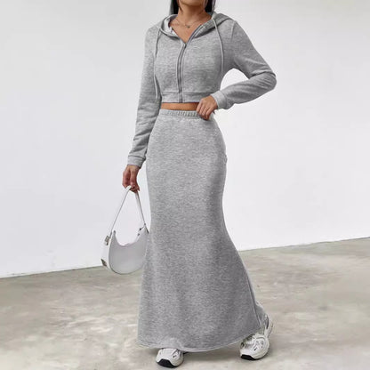 Damen elegantes Cropped Sweatshirt mit hohem Bund und Maxirock Stalluxe