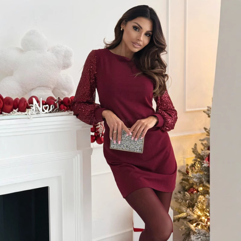 Damen Elegantes Kleid mit glitzernden Ärmeln Stalluxe