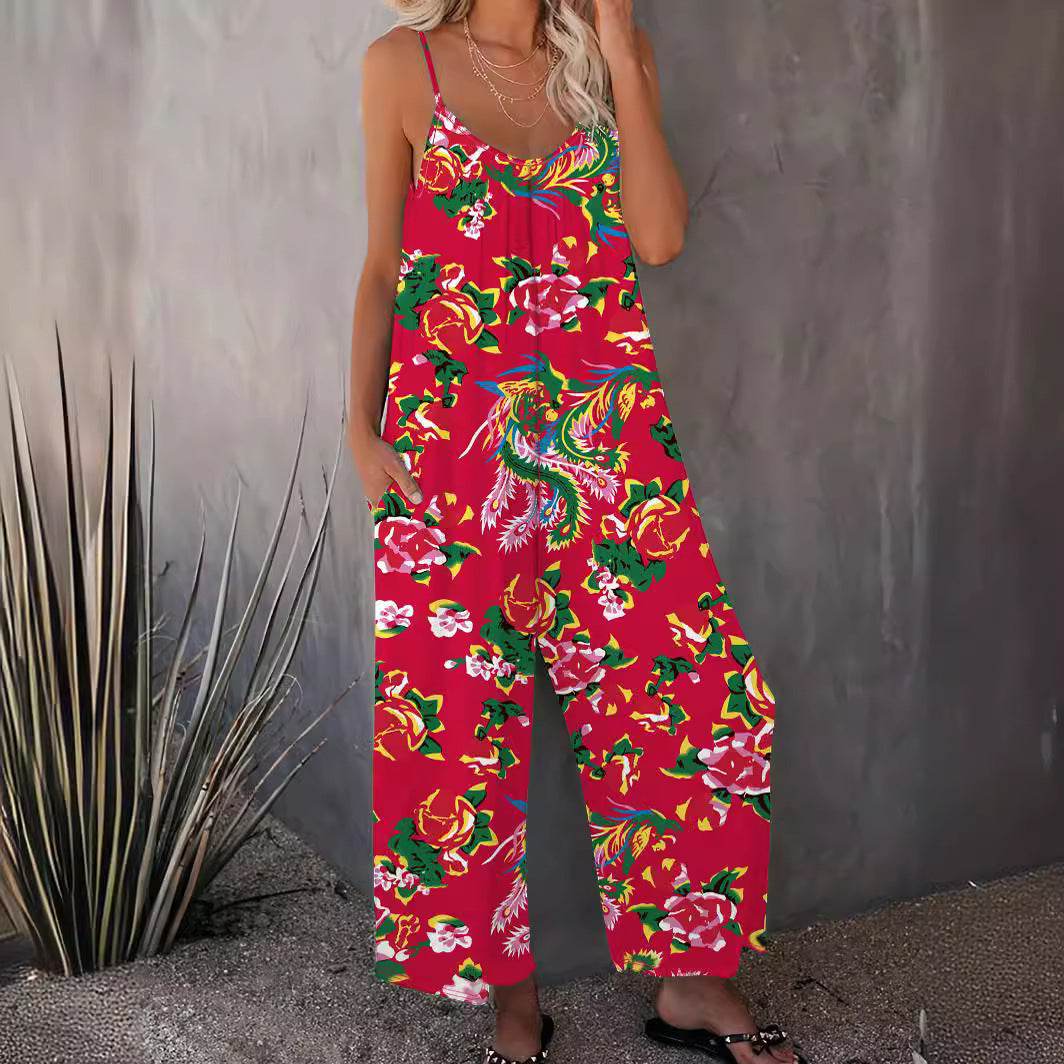 Damen Sommerlicher Jumpsuit mit floralen Mustern und weitem Schnitt Stalluxe