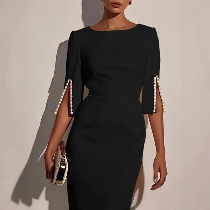 Damen Elegantes Midi-Kleid mit Perlenakzenten Stalluxe