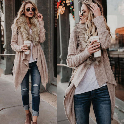Damen Flauschiger Cardigan mit abnehmbarem Kunstfellkragen Stalluxe