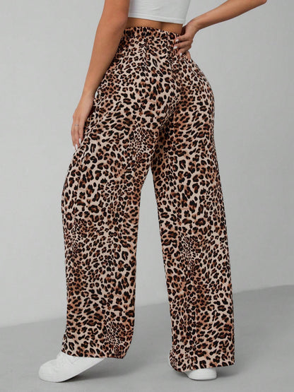 Women's Relaxed Fit Leopard Print Palazzo Pants Stalluxe