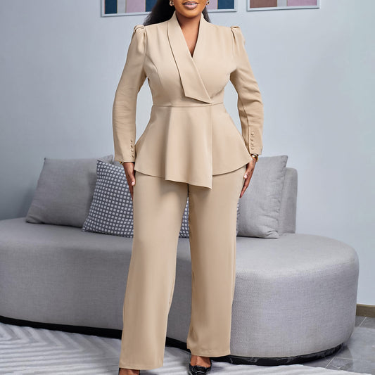 Damen elegantes Businessanzug-Set mit tailliertem Blazer und weitem Hosenbein Stalluxe