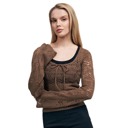 Damen Strickoberteil mit eleganten Häkel-Details und lässigem Schnitt Stalluxe