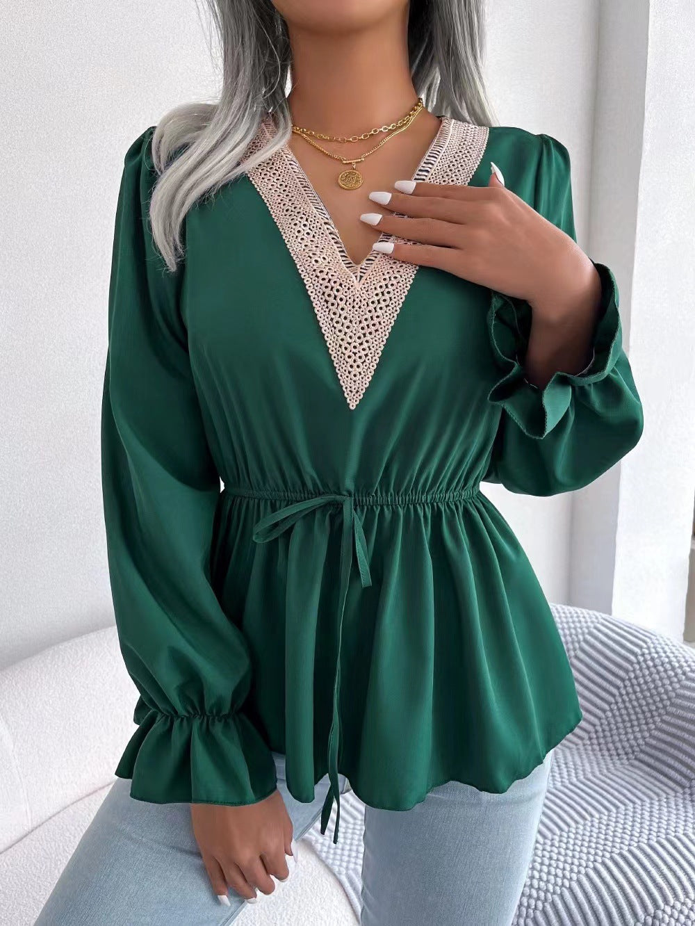 Damen Bluse mit Rüschendetails und elastischem Bund Stalluxe
