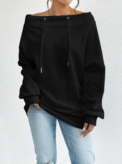 Damen lässiges Sweatshirt mit offener Schulterpartie und Kordelzug Stalluxe