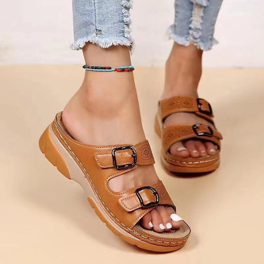 Damen Wedge-Sandalen mit verstellbaren Riemen und atmungsaktivem Obermaterial Stalluxe