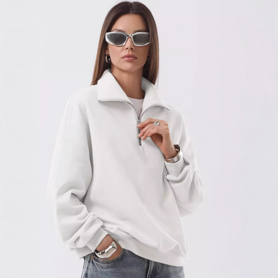 Damen Sportlicher Stehkragen Pullover mit Reißverschluss Stalluxe