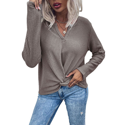 Damen lässiger V-Ausschnitt Pullover mit Knopfdetails und Knotendesign Stalluxe