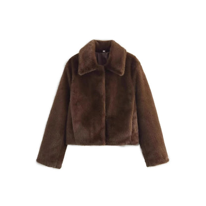 Damen Flauschige Kunstfelljacke mit elegantem Kragen und offenem Schnitt Stalluxe