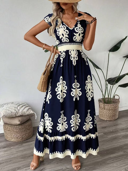 Damen Maxikleid mit floralen Mustern und dekorativem Taillengürtel Stalluxe