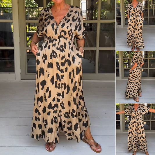 Damen Maxikleid mit zeitgemäßem Leopardenmuster und seitlichen Eingrifftaschen Stalluxe
