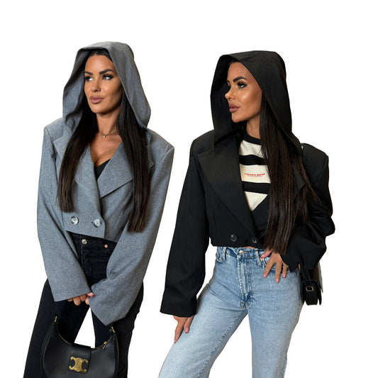 Damen Modische Kapuzenjacke im Oversize-Schnitt mit doppelter Knopfverschluss Stalluxe