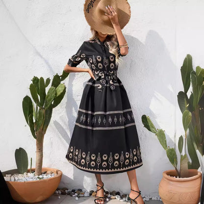 Damen Midi-Kleid mit floralem Print und verstellbarem Taillengürtel Stalluxe