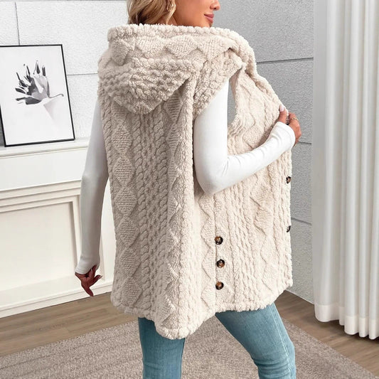 Damen kuschelige Weste mit Kapuze und strukturiertem Design Stalluxe