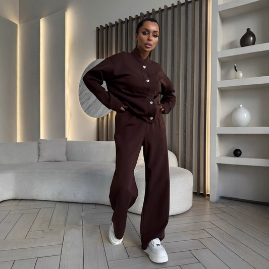 Damen elegantes und lässiges Freizeitanzug-Set mit modischen Druckknöpfen Stalluxe
