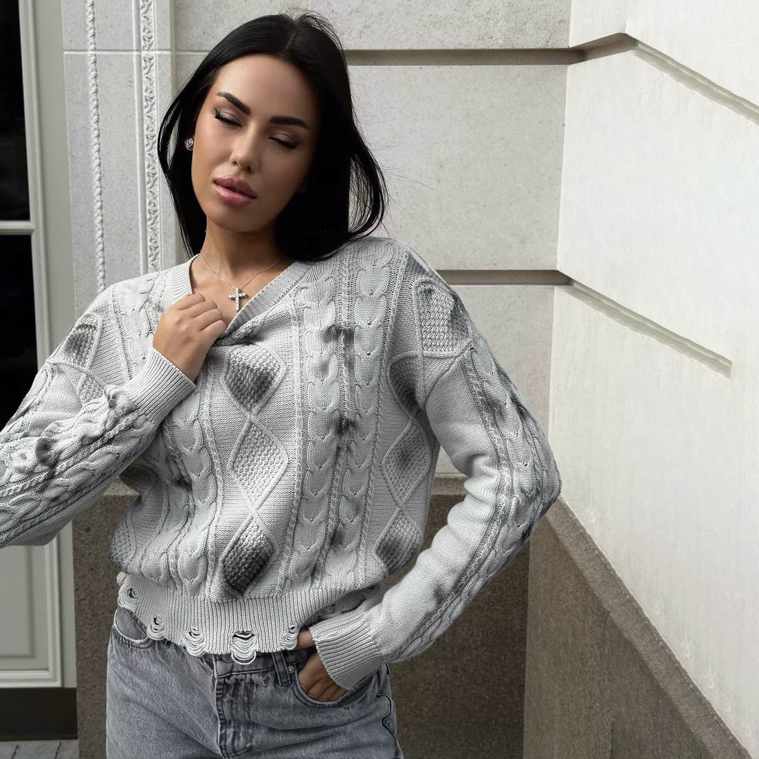Damen Strickpullover mit strukturiertem Zopfmuster und lässigem Schnitt Stalluxe