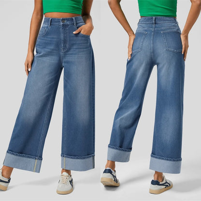 Damen Weit geschnittene Jeans mit ausgefallenem Saum Stalluxe