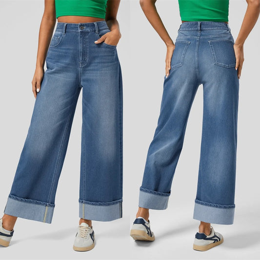 Damen Weit geschnittene Jeans mit ausgefallenem Saum Stalluxe
