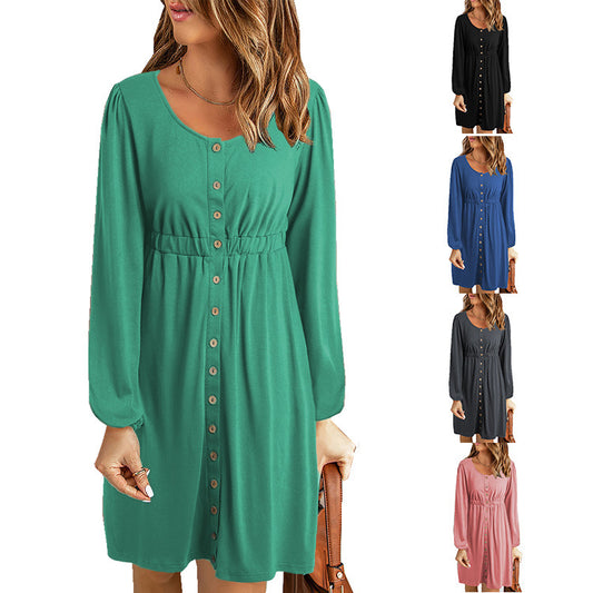 Damen Sommerliches Knopfkleid mit tailliertem Schnitt und langen Ärmeln Stalluxe