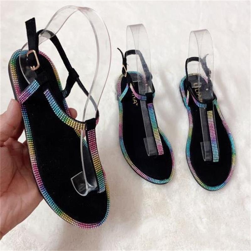 Damen modische Zehentrenner-Sandalen mit funkelnden Strassverzierungen und transparenten Riemen Stalluxe