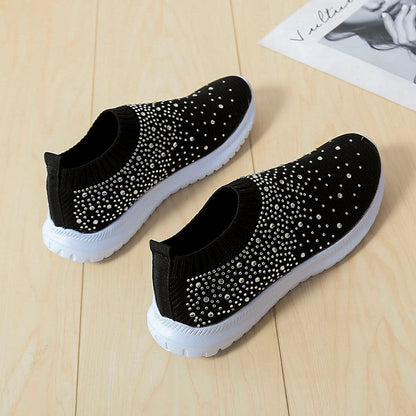 Damen modische Sneaker mit Strass-Applikationen und flexiblem Strick-Obermaterial Stalluxe