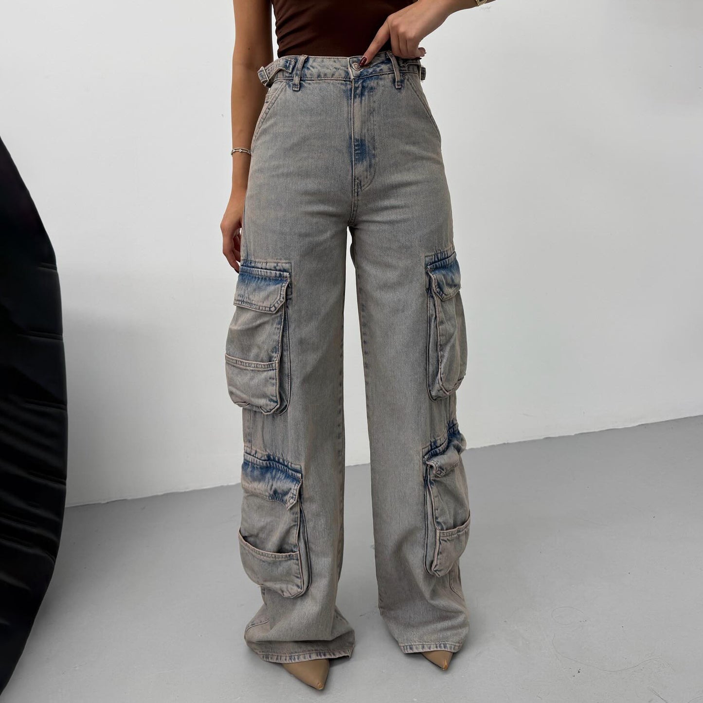 Damen Cargo-Jeans mit hohem Bund und praktischen Taschen Stalluxe
