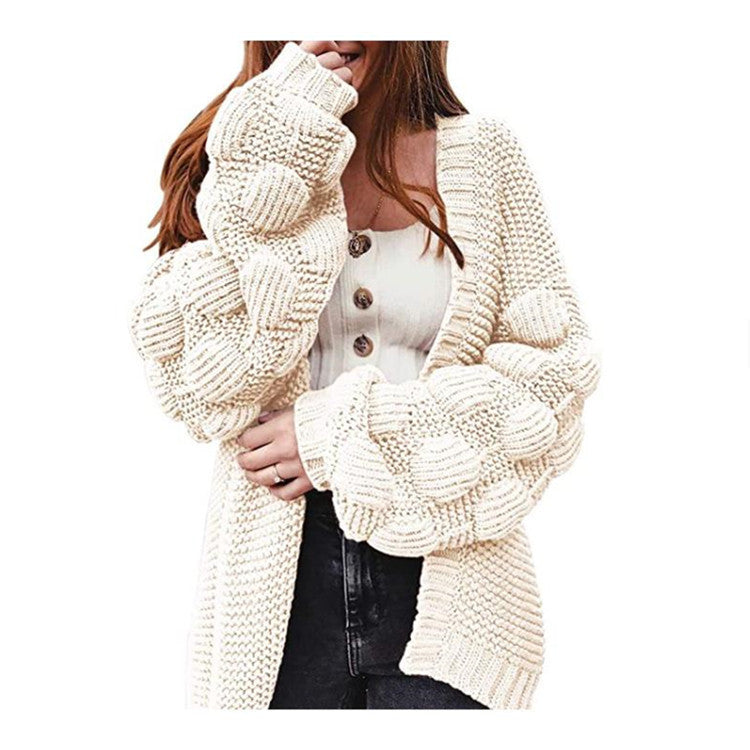 Damen Strickjacke mit voluminösen Puffärmeln und strukturierter Maschenoptik Stalluxe