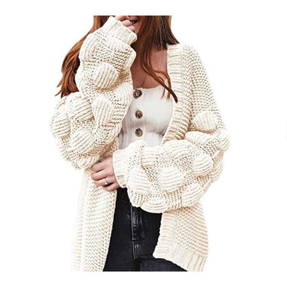 Damen Strickjacke mit voluminösen Puffärmeln und strukturierter Maschenoptik Stalluxe