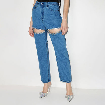 Damen Jeans mit strassbesetzten Ausschnitten und legerem Schnitt Stalluxe