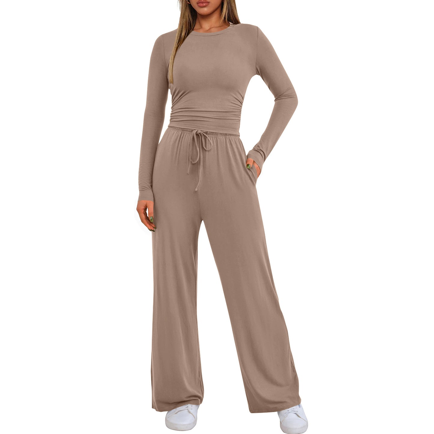 Damen bequemer Jumpsuit mit langem Arm und elastischem Bund Stalluxe