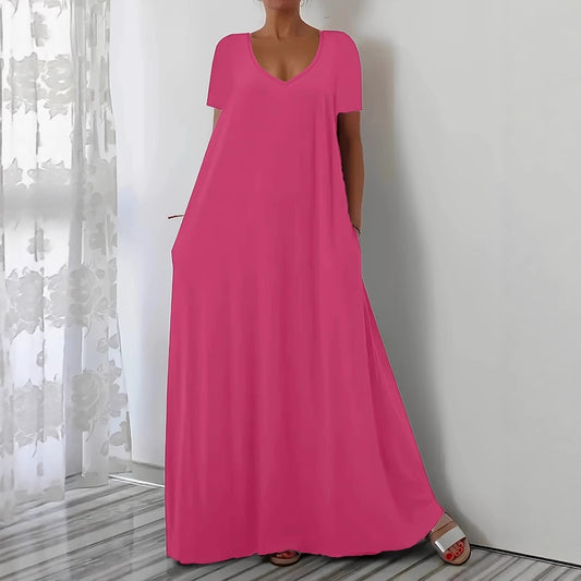 Damen Maxikleid mit U-Ausschnitt und praktischen Taschen Stalluxe