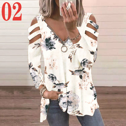 Damen Bluse mit floralem Cut-Out-Design und lässigem V-Ausschnitt Stalluxe