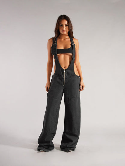 Damen stylische Latzhose im Oversized-Design mit praktischen Taschen und Reißverschluss Stalluxe