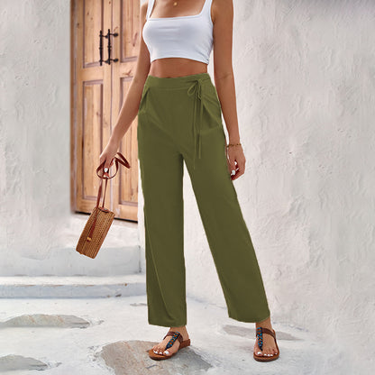 Damen Weitgeschnittene Sommerhose mit elastischem Bund und bindbarem Gürtel Stalluxe