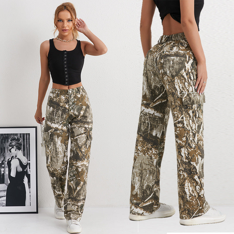 Damen Cargohose im modischen Camouflage-Design mit seitlichen Taschen und elastischem Bund Stalluxe