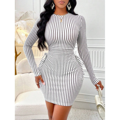 Damen Figurbetontes Kleid mit Raffung und Streifenmuster Stalluxe