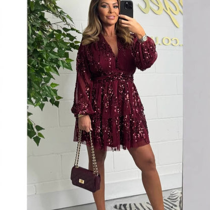 Damen Glänzendes und elegantes Kleid mit Pailletten Stalluxe