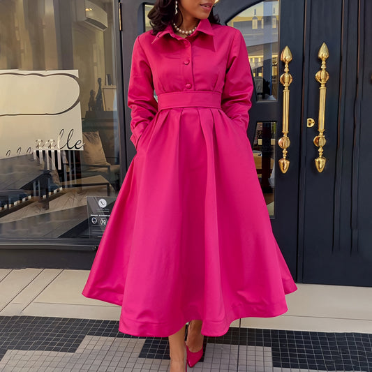 Damen Maxi-Kleid mit eleganter Knopfleiste und taillierbarem Gürtel Stalluxe