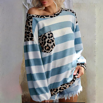 Damen lässiger Pullover mit modernem Streifenmix und Animal-Print Stalluxe