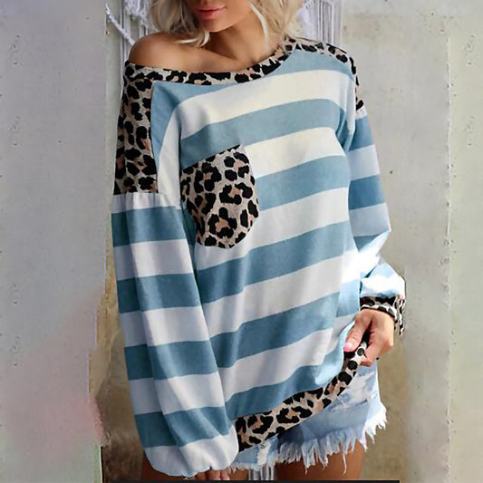 Damen lässiger Pullover mit modernem Streifenmix und Animal-Print Stalluxe
