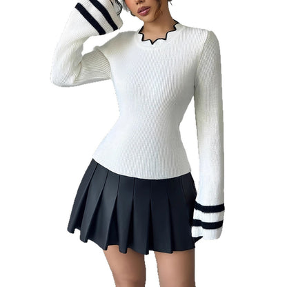 Damen modischer Strickpullover mit Wellenkragen und weitem Ärmel Stalluxe