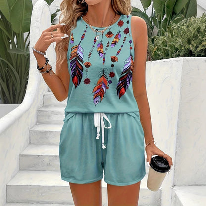Damen Baumwoll Overall mit buntem Federmuster Stalluxe