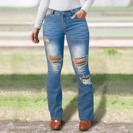 Damen Bootcut Jeans mit modischen Rissdetails und hohem Bund Stalluxe