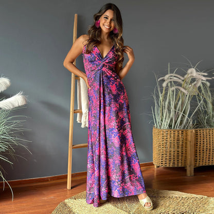 Damen Maxikleid mit verführerischem V-Ausschnitt und elastischer Taille Stalluxe