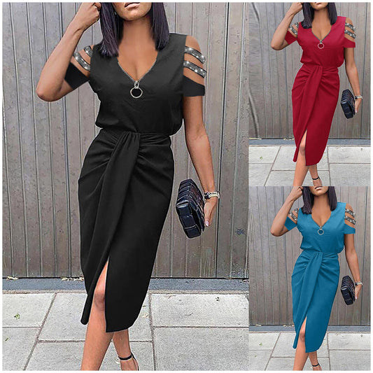 Damen Elegantes Wickelkleid mit modischen Cut-Out-Details und Glanzverzierungen Stalluxe