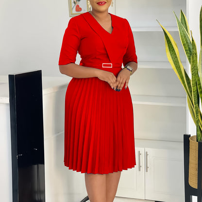 Damen Plissee Kleid mit taillierendem Gürtel und elegantem V-Ausschnitt Stalluxe