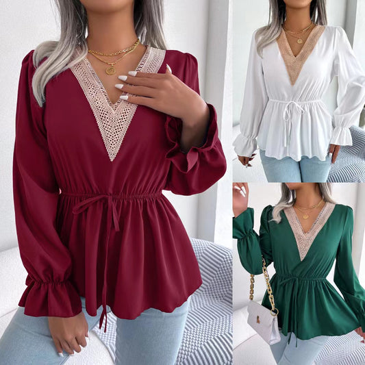 Damen Bluse mit Rüschendetails und elastischem Bund Stalluxe